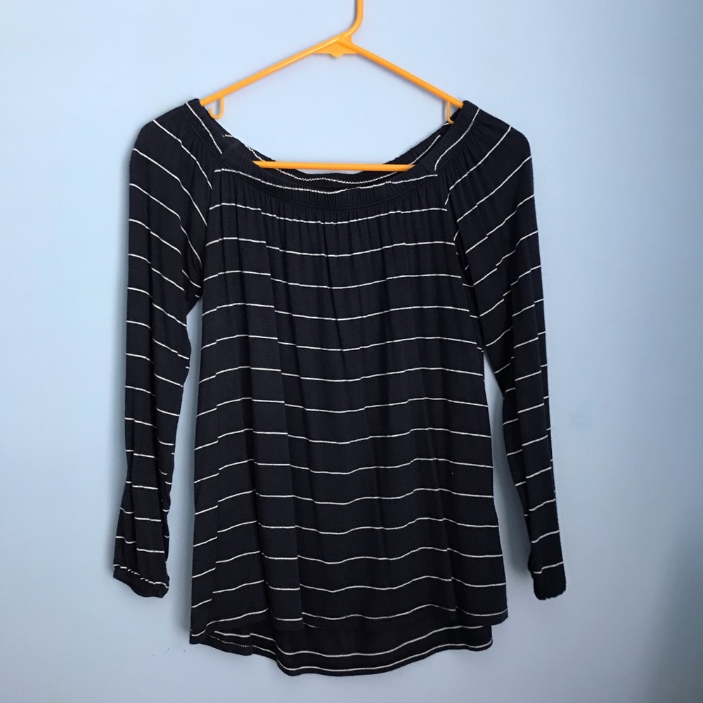 Off the shoulder navy striped top
